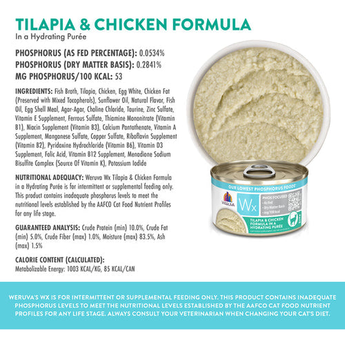 Weruva Wx Phos Focused Tilapia & Chicken Formula in a Hydrating Purée Cat Food