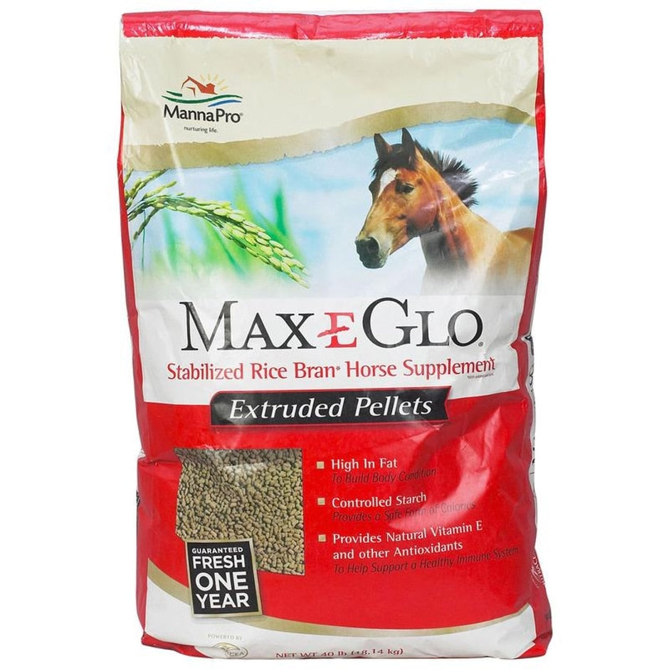 MANNA PRO MAX E GLO RICE BRAN PELLET SUPPLEMENT FOR HORSES