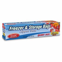 Freezer Bags, Zipper Seal, Qt., 25-Ct.