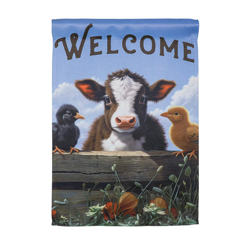 Evergreen Cow and Chicks Suede Garden Flag