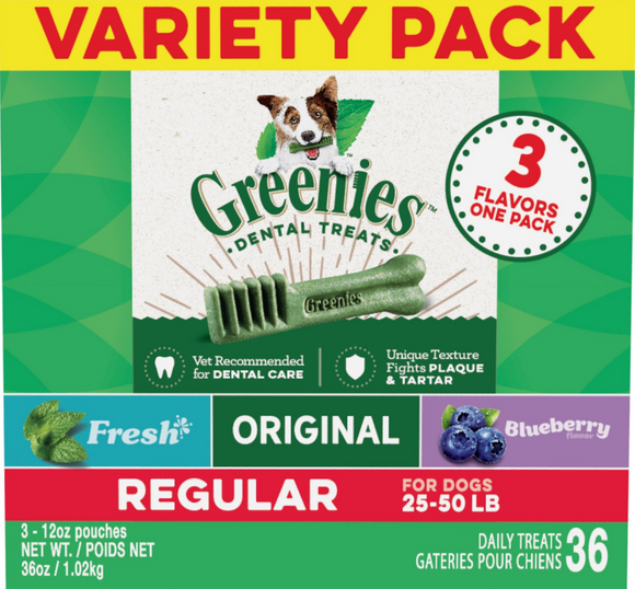 Greenies Regular Three Flavor Variety Pack Dental Dog Treats