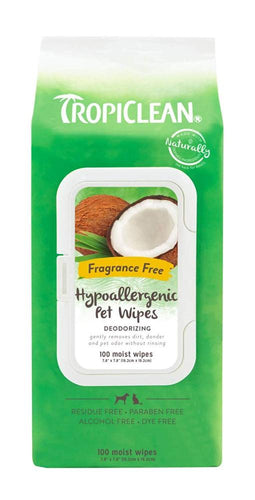 TropiClean Hypo Allergenic Deodorizing Bath Wipes for Dogs and Cats