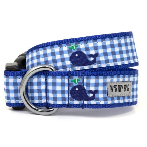 The Worthy Dog Gingham Whales Collar
