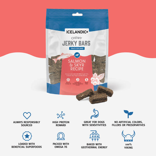 Icelandic+™ Chewy Jerky Bars Salmon, Skyr, & Blueberries Recipe Dog Treats