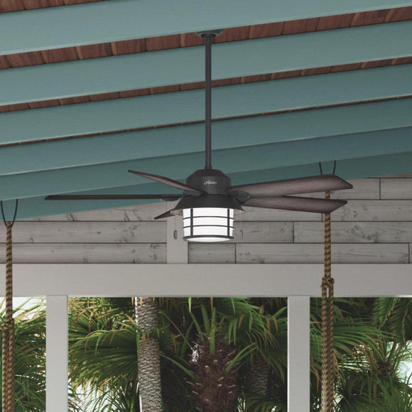 Hunter Key Biscayne 54 In. Weathered Zinc Outdoor Ceiling Fan with Light Kit