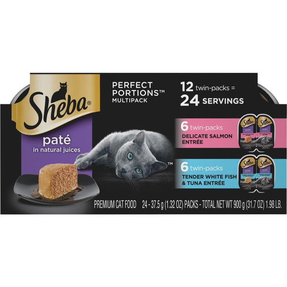 Sheba Perfect Portions Pate Adult Delicate Salmon/Tender Whitefish & Tuna Wet Cat Food (12-Pack)