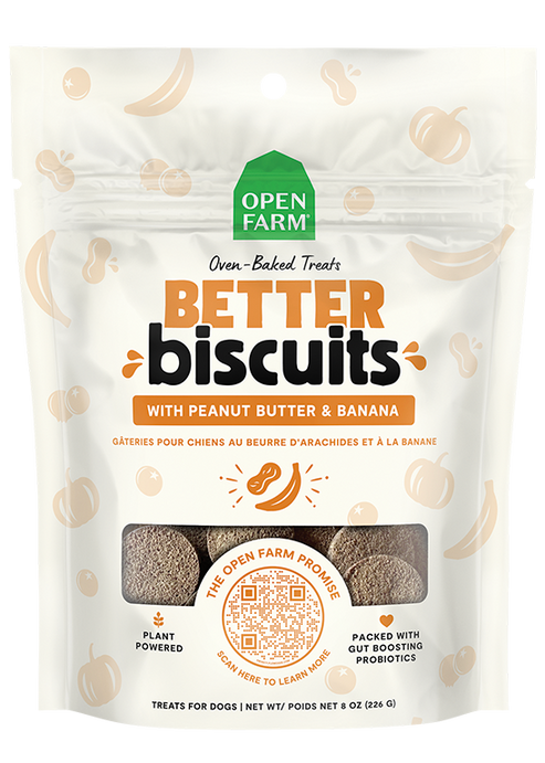 Open Farm Better Biscuits With Peanut Butter & Banana Recipe Dog Treats