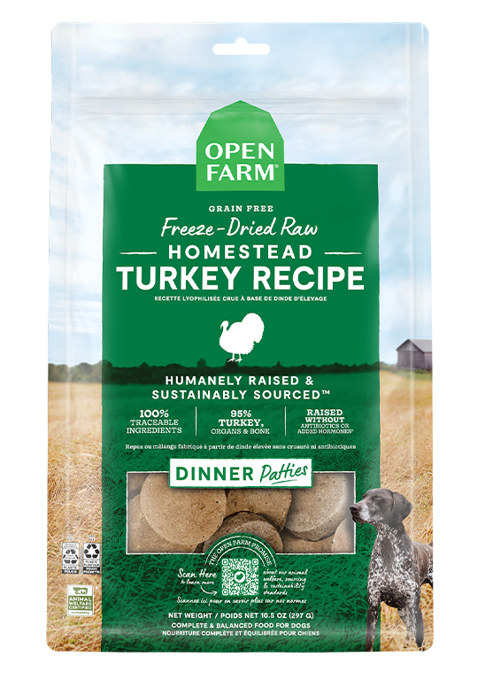 Open Farm Homestead Turkey Freeze Dried Raw Patties for Dogs (10.5 oz)