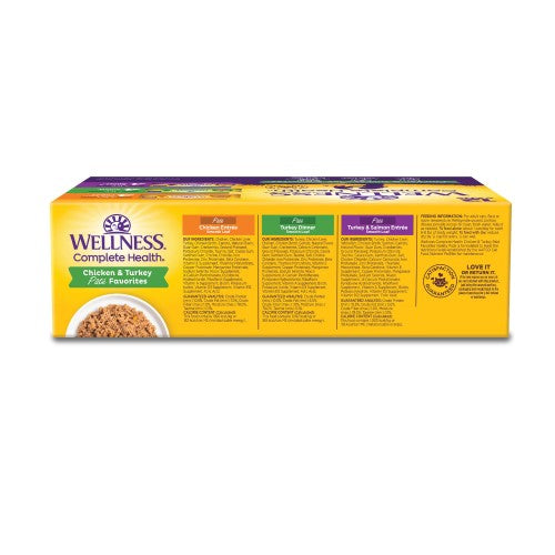 Wellness Complete Health Natural Grain Free Wet Cat Food Variety Pate Recipes Chicken & Turkey Pate Favorites