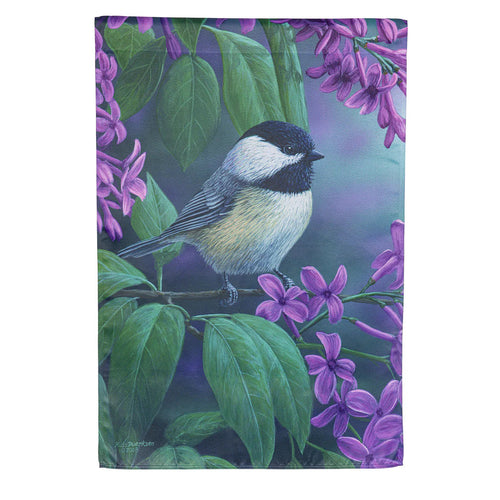 Evergreen Chickadee on Lilac Suede House Flag