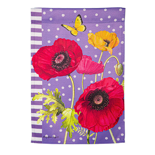 Evergreen Poppy Welcome Suede Garden Flag