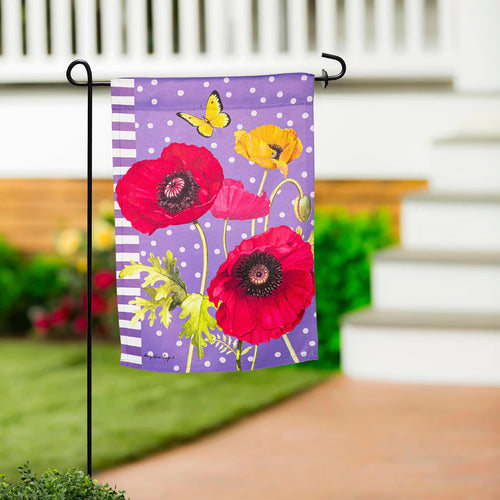 Evergreen Poppy Welcome Suede Garden Flag