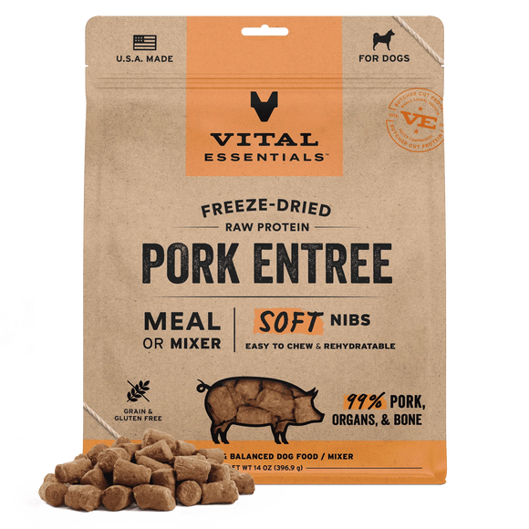 Vital Essentials Freeze-Dried Raw Protein Pork Soft Nibs Meal or Mixer Dog Food