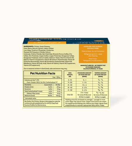 My Perfect Pet Chicken Reduced Carbohydrates Charlie's Frozen Dog Food