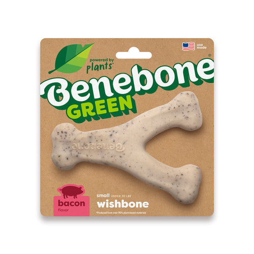 Benebone Green Wishbone Bacon Plant-Based Dog Toy For Moderate Chewers