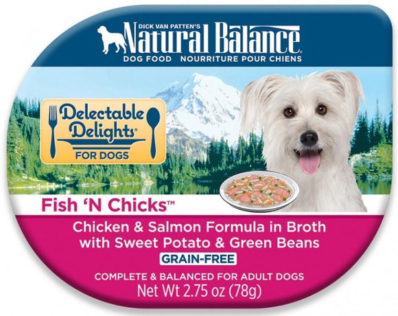 Natural Balance Delectable Delights Grain Free Fish n Chicks Chicken and Salmon Formula in Broth with Sweet Potato and Green Beans Wet Dog Food
