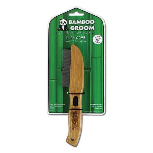 Bamboo Groom Flea Comb with 77 Rotating Pins