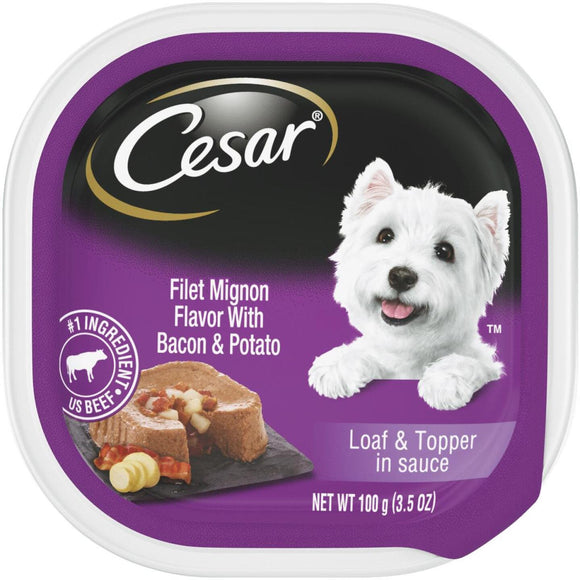 Cesar Loaf & Topper Filet Mignon with Bacon & Potato Adult Wet Dog Food, 3.5 Oz.