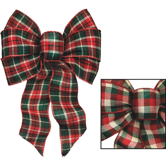 Holiday Trims 7-Loop 8-1/2 In. W. x 14 In. L. Assorted Plaid Fabric Christmas Bow