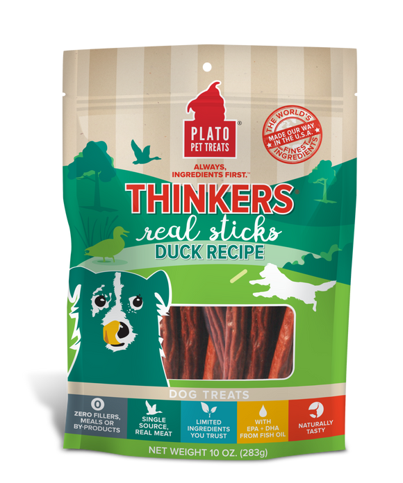 Plato Thinkers Duck Meat Stick Dog Treats (18-oz)