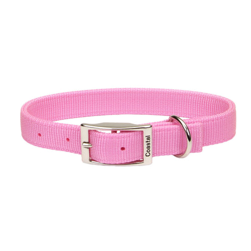 Coastal Double-Ply Dog Collar, 1 by 22-Inch, Bright Pink