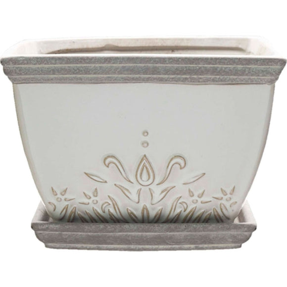 CLAYWORKS BRENTWOOD PLANTER SQUARE (8 INCH, WHITE)